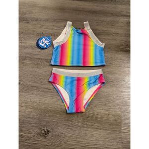 NWT Hatley Kids' Rainbow Stripe 2 Piece Swimsuit